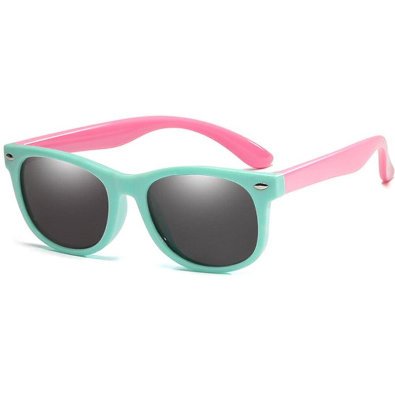 Óculos de sol infantil flexível kids wayfarer rosa e verde