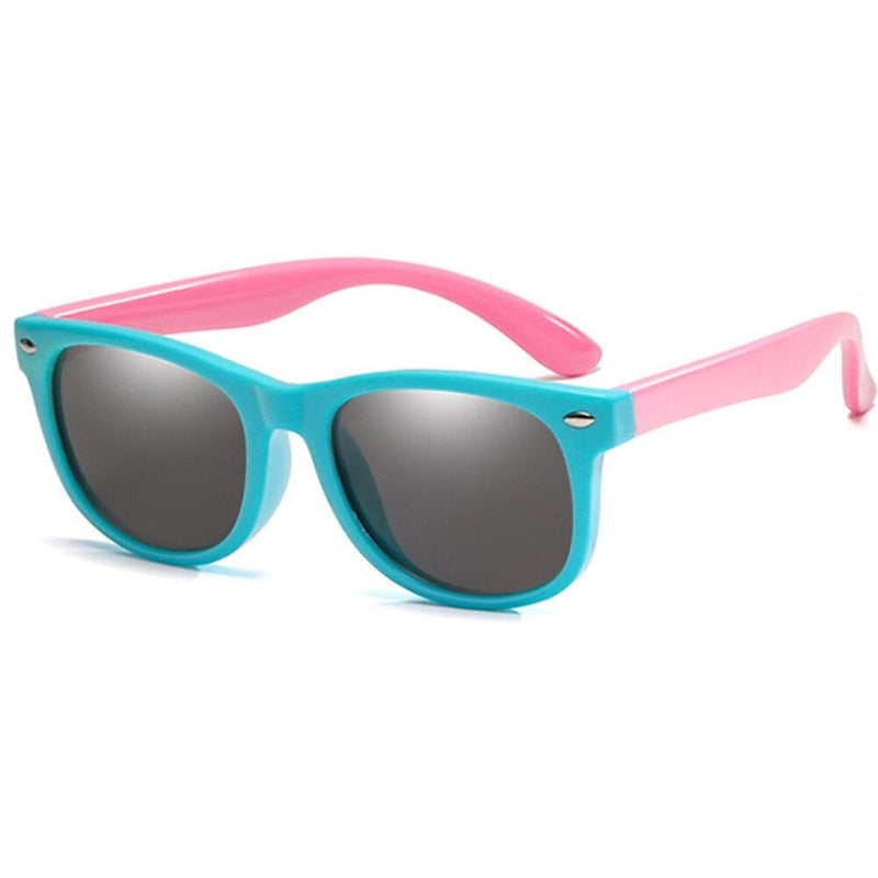 Óculos de sol infantil flexível kids wayfarer azul e rosa