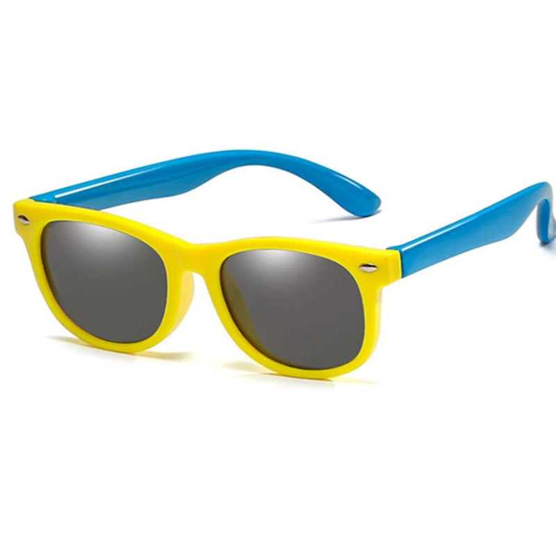 Óculos de sol infantil flexível kids wayfarer amarelo e azul