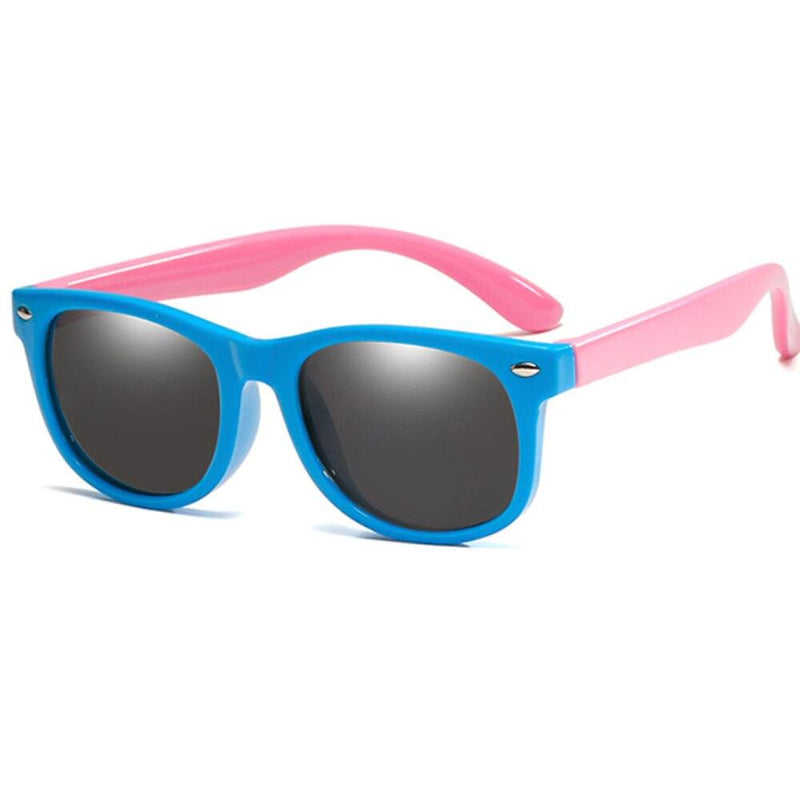 Óculos de sol infantil flexível kids wayfarer azul e rosa