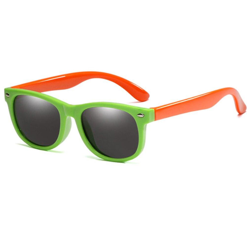Óculos de sol infantil flexível kids wayfarer verde e laranja