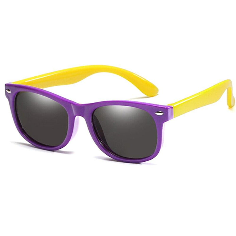 Óculos de sol infantil flexível kids wayfarer roxo e amarelo