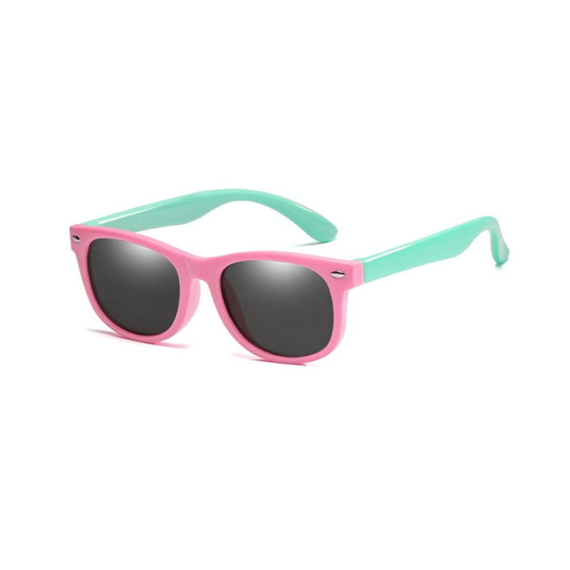 Óculos de sol infantil flexível kids wayfarer rosa e verde